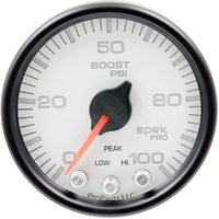 Spek-Pro 2-1/16" Stepper Motor Boost Gauge (0-100 PSI) White Dial, Black Bezel, Clear Lens