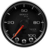 Spek-Pro 2-1/16" Stepper Motor Boost Gauge (0-100 PSI) Black Dial, Black Bezel, Clear Lens