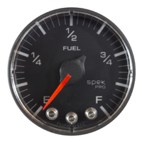 Spek-Pro 2-1/16" Stepper Motor Programmable Fuel Level Gauge (0-300?)Black Dial, Black Bezel, Flat Antiglare Lens