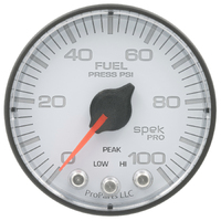 Spek-Pro 2-1/16" Stepper Motor Fuel Pressure Gauge (0-100 PSI) White Dial, Black Bezel, Flat Antiglare Lens