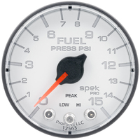 Spek-Pro 2-1/16" Stepper Motor Fuel Pressure Gauge (0-15 PSI) White Dial, Black Bezel, Flat Antiglare Lens