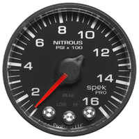 Spek-Pro 2-1/16" Stepper Motor Nitrous Pressure Gauge (0-1600 PSI) Black Dial, Black Bezel, Flat Antiglare Lens