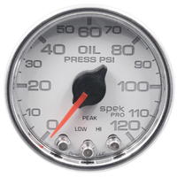 Spek-Pro 2-1/16" Stepper Motor Oil Pressure Gauge (0-120 PSI) White Dial, Chrome Bezel, Clear Lens