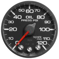 Spek-Pro 2-1/16" Stepper Motor Oil Pressure Gauge (0-120 PSI) Black Dial, Black Bezel, Flat Antiglare Lens