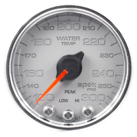 Spek-Pro 2-1/16" Stepper Motor Water Temperature Gauge (100-300 °F) Silver Dial, Chrome Bezel, Clear Lens