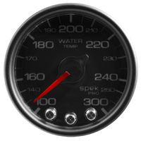 Spek-Pro 2-1/16" Stepper Motor Water Temperature Gauge (100-300 °F) Black Dial, Black Bezel, Clear Lens