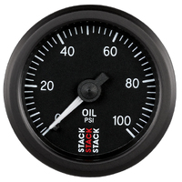 Stack 52mm Mechanical Oil Pressure Gauge (0-100 PSI/1/8" NPTF) Black