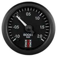 Stack 52mm Mechanical Boost Pressure Gauge (-1 To +2 Bar) Black