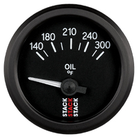 Stack 52mm Electric Oil Temp Gauge w/ Air Core (140-300 °F/1/8" NPTF) Black