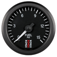 Stack 52mm Stepper Motor Fuel Pressure Gauge (0-15PSI/1/8" NPTF Male) Black