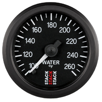 Stack 52mm Pro Stepper Motor Water Temp Gauge (100-260 °F/ 1/8" NPTF Male) Black