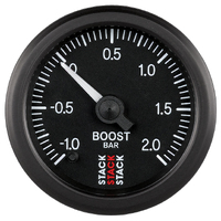 Stack 52mm Pro Stepper Motor Boost Pressure Gauge inc T-Fitting (-1 To +2 Bar) Black