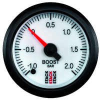 Stack 52mm Pro Stepper Motor Boost Pressure Gauge inc T-Fitting (-1 To +2 Bar) White