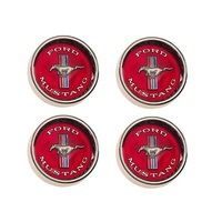 1964 - 1966 Mustang Styled Steel Hubcaps (Red Background) Set of 4
