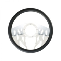 Cal Custom 14? Fire Billet Aluminium Steering Wheel, Black Leather Half-Wrap