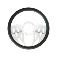 Cal Custom 14″ Fire Billet Aluminium Steering Wheel, Black Leather Half-Wrap