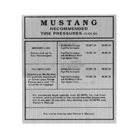 1965 Mustang Glove Box Tire Pressure Decal
