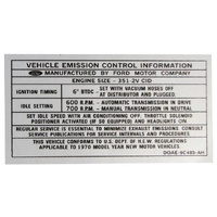 XW - XY Falcon 1970 Mustang 351-2V Cleveland Emission Decal - From 1/1/1970