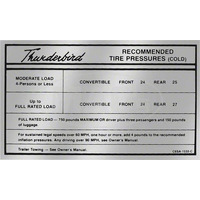 1966 Thunderbird Tire Pressure Decal (Convertible Only)