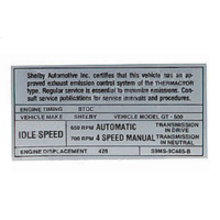 1968 Shelby GT350/GT500 Emission Decal
