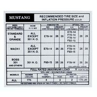 1972 Mustang Tire Pressure Decal