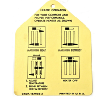1964 Mustang Heater Instruction Tag