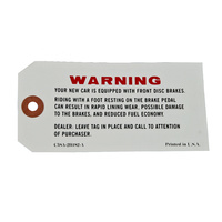 Disc Brake Warning Tag