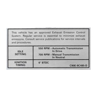 1969 Mustang GT 390 4V 428CJ Auto/Manual Transmission Emission Decal