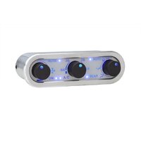 Three-Knob Digital Climate Controller for Vintage Air Gen IV - Brushed Satin Bezel, Silver Alloy Face, Blue Display
