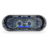 Universal 4.4" x 11.4" Rounded Rectangle Gauge Cluster (Metric) - Carbon Fibre Face, Blue Display