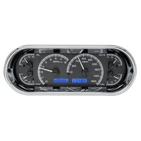 Universal 4.4" x 11.4" Rounded Rectangle Gauge Cluster (Metric) - Black Alloy Face, Blue Display