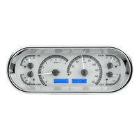 Universal 4.4" x 11.4" Rounded Rectangle Gauge Cluster (Metric) - Silver Alloy Face, Blue Display