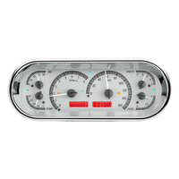 Universal 4.4" x 11.4" Rounded Rectangle Gauge Cluster (Metric) - Silver Alloy Face, Red Display