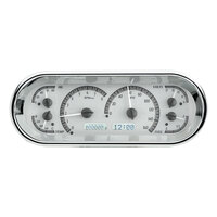 Universal 4.4" x 11.4" Rounded Rectangle Gauge Cluster (Metric) - Silver Alloy Face, White Display