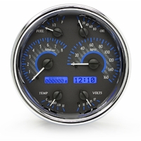 Universal Single 7" Round MHX Gauge (Metric) Carbon Fibre Face, Blue Display