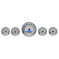 Universal 5 Round Gauge Kit (Metric) Silver Alloy Face, Blue Display