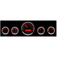 Universal 5 Round Gauge Kit (Metric) - Silver Alloy Face, Red Display