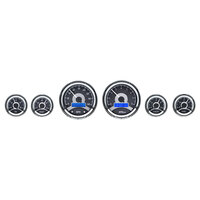 Universal 6 Round Gauge Kit (Metric) Black Alloy Face, Blue Display
