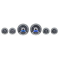 Universal 6 Round Gauge Kit (Metric) - Black Alloy Face, Blue Display