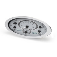 1932 Ford Car MHX Gauge (Metric) Silver Alloy Face, White Display