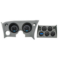 1968-77 Chevy Corvette MHX Instruments (Metric) w/Angalog Clock - Black Alloy Face, Blue Display