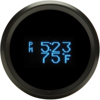 Odyssey Series II 2-1/16" Digital Clock/Date/Temperature Gauge - Black Bezel, Teal Display