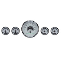 Universal Five Gauge Round VHX Instrument in MPH - Silver Alloy Face, White Display