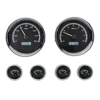 Universal Round VHX Analog Gauge Set of Six - Black Alloy Face, White Display