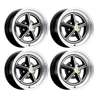 15 x 7 Magstar II Alloy Wheel SET 4 with Shelby Cobra Caps & Nuts - Gloss Black