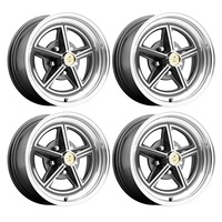 15 x 7 Magstar II Alloy Wheel SET 4 with Shelby Cobra Caps & Nuts - Charcoal