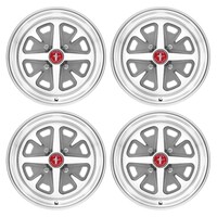15 x 6 Magnum Alloy Wheel SET 4 with Mustang Caps & Nuts 4 Lug