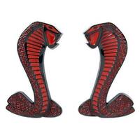 1979 - 2004 Mustang Cobra Emblems - Pair - Black Chrome with Red Highlights