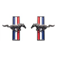 1994 - 2004 Mustang Fender Emblems Running Horse - Black & Chrome - Pair