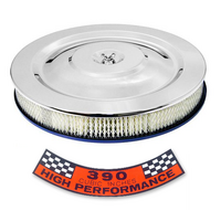 1964 - 1973 Mustang 14" Air Cleaner Assembly, Chrome with Blue Base & 390 HiPo Decal